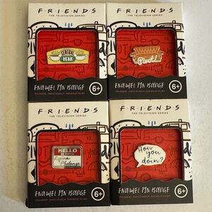 ( 4 ) New FRIENDS Enamel Pin Badge Set - Red and White